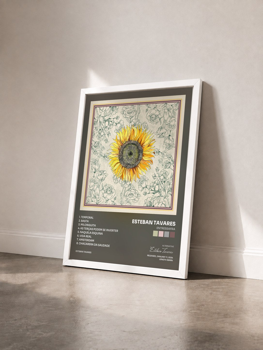 #blanc Tableau de l'album Entressafra de Esteban Tavares vu de trois quarts, cadre blanc