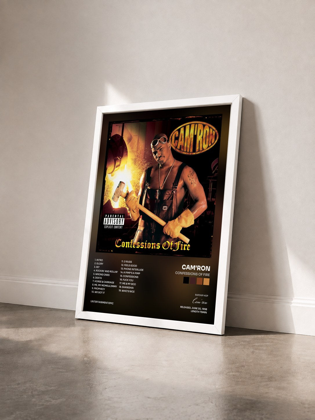 #blanc Tableau de l'album Confessions Of Fire de Cam'ron vu de trois quarts, cadre blanc