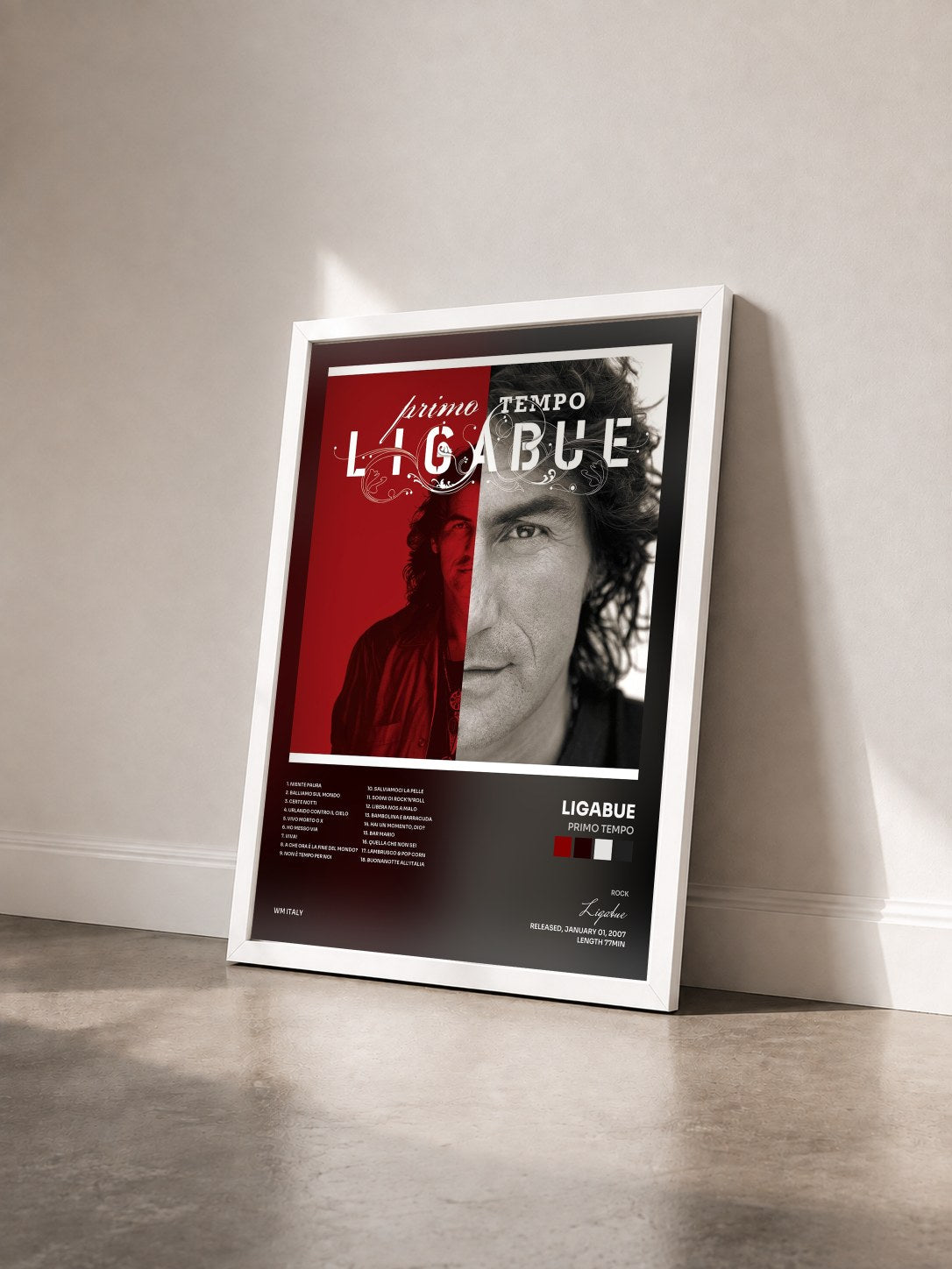 #blanc Tableau de l'album Primo tempo de Ligabue vu de trois quarts, cadre blanc