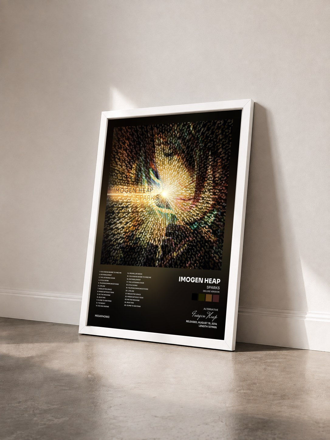 #blanc Tableau de l'album Sparks (Deluxe Version) de Imogen Heap vu de trois quarts, cadre blanc