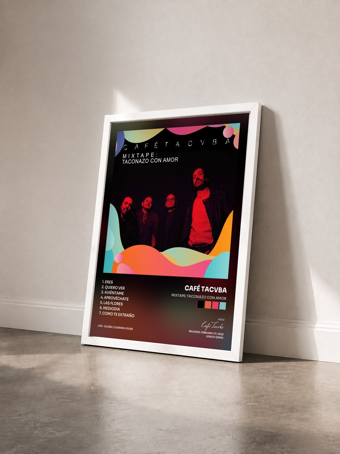 #blanc Tableau de l'album Mixtape: Taconazo Con Amor de Café Tacvba vu de trois quarts, cadre blanc