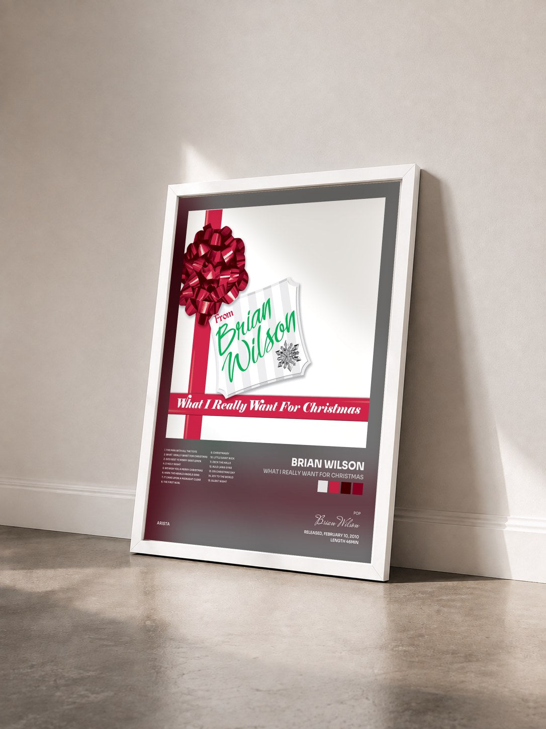 #blanc Tableau de l'album What I Really Want For Christmas de Brian Wilson vu de trois quarts, cadre blanc