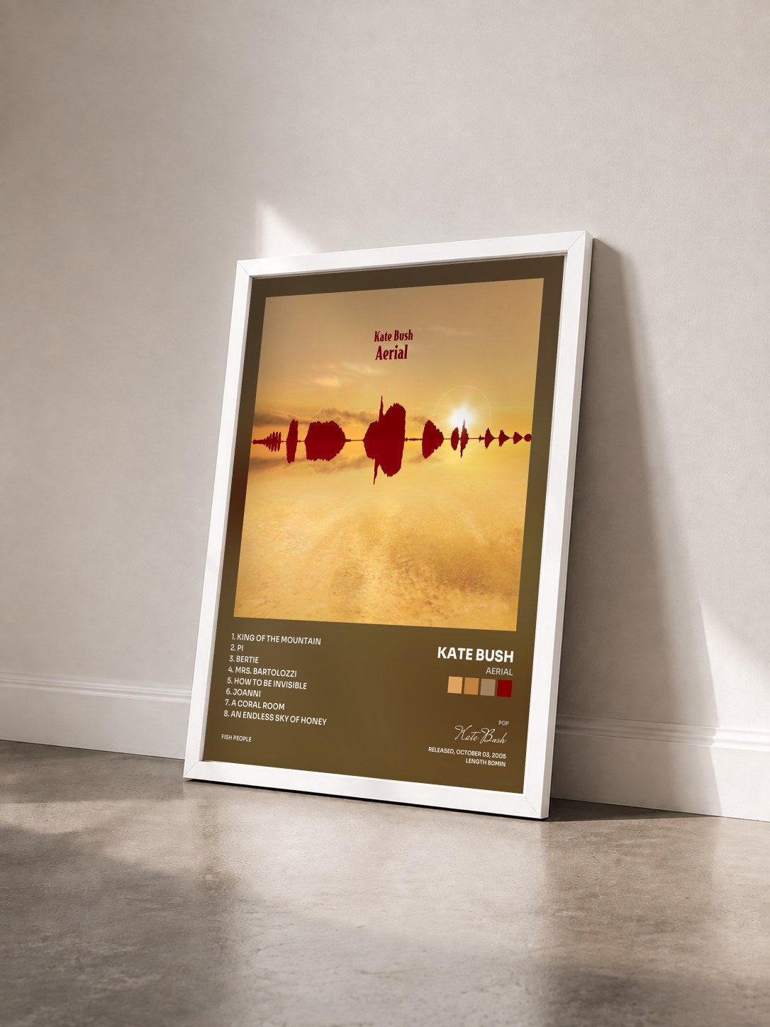 #blanc Tableau de l'album Aerial de Kate Bush vu de trois quarts, cadre blanc