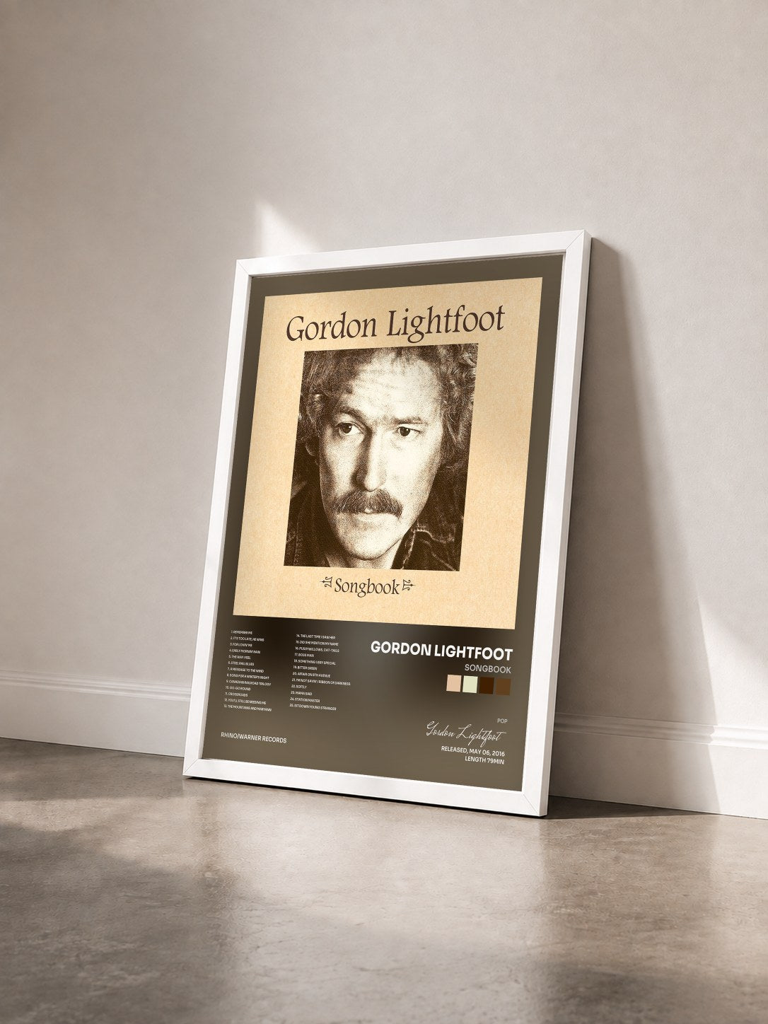 #blanc Tableau de l'album Songbook de Gordon Lightfoot vu de trois quarts, cadre blanc