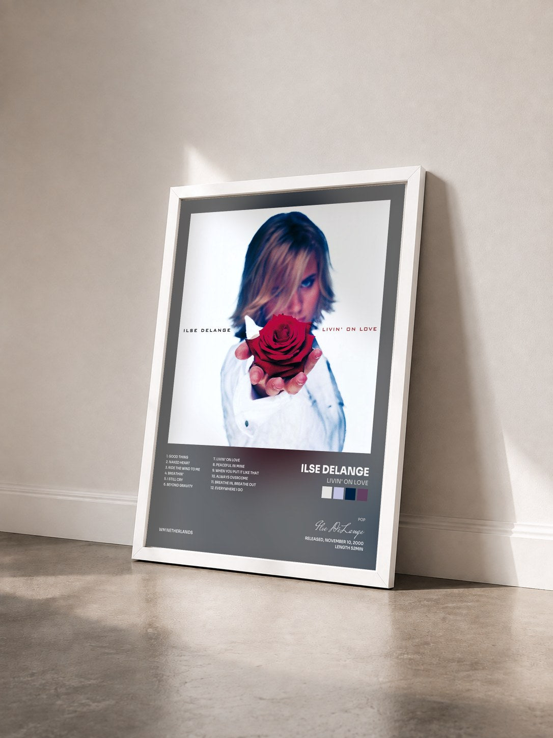 #blanc Tableau de l'album Livin' On Love de Ilse DeLange vu de trois quarts, cadre blanc