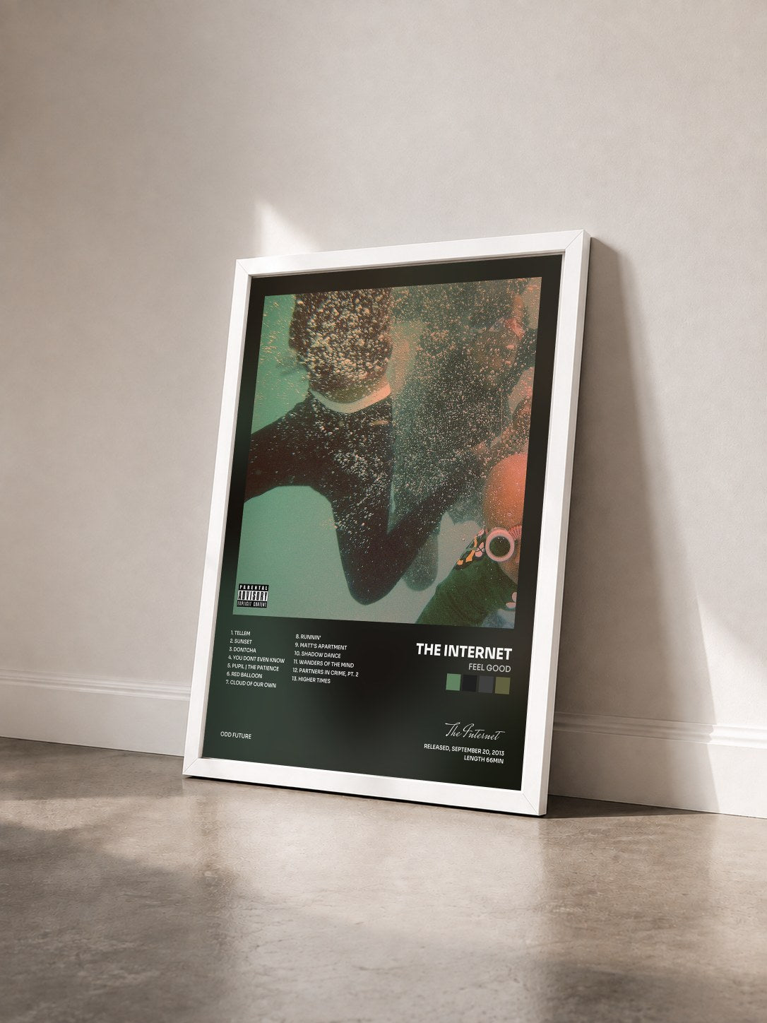 #blanc Tableau de l'album Feel Good de The Internet vu de trois quarts, cadre blanc