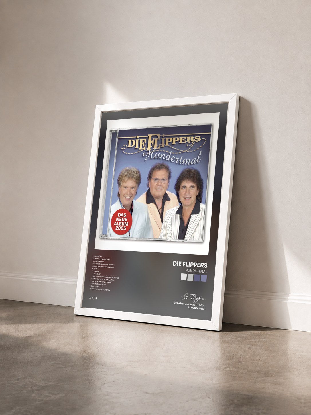 #blanc Tableau de l'album Hundertmal de Die Flippers vu de trois quarts, cadre blanc