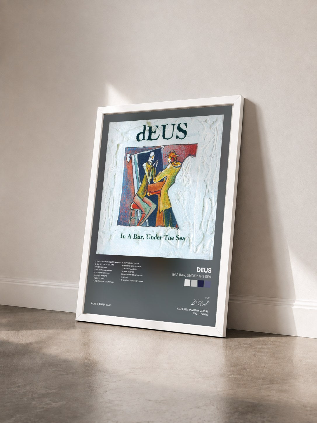 #blanc Tableau de l'album In A Bar, Under The Sea de dEUS vu de trois quarts, cadre blanc