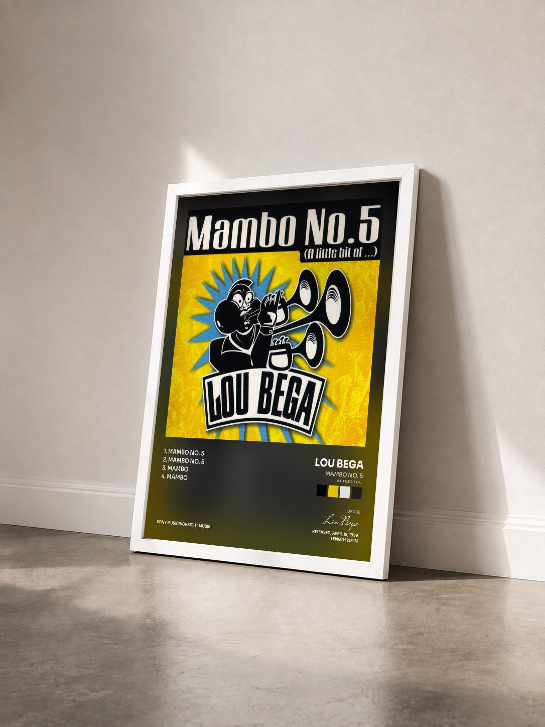 #blanc Tableau de l'album Mambo No. 5 (A Little Bit Of...) de Lou Bega vu de trois quarts, cadre blanc