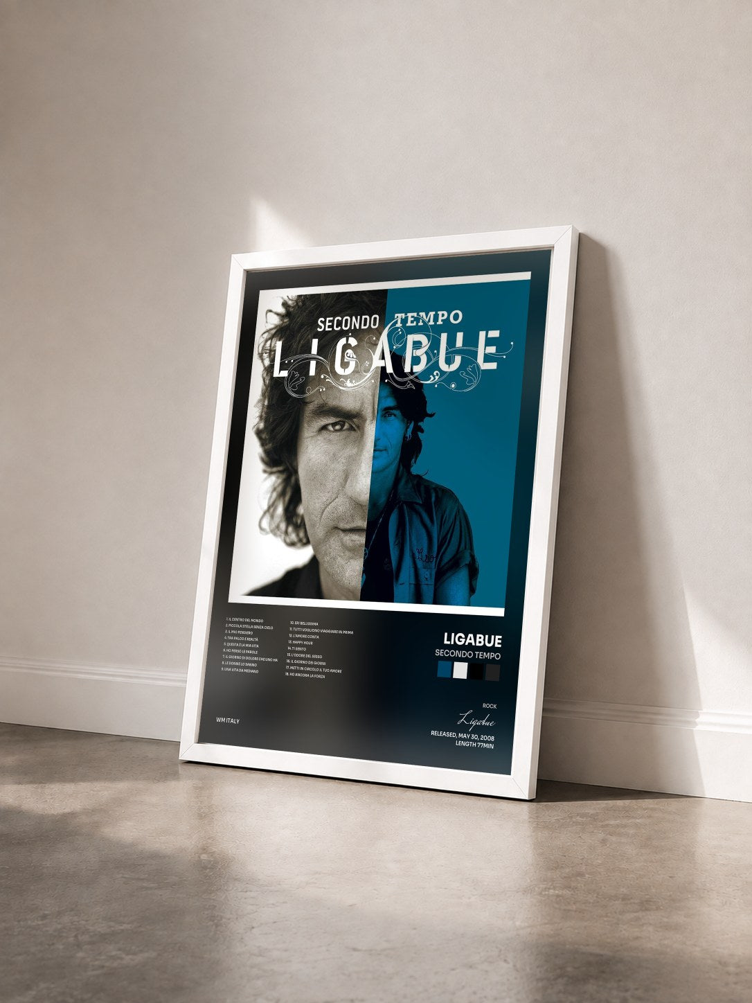 #blanc Tableau de l'album Secondo tempo de Ligabue vu de trois quarts, cadre blanc