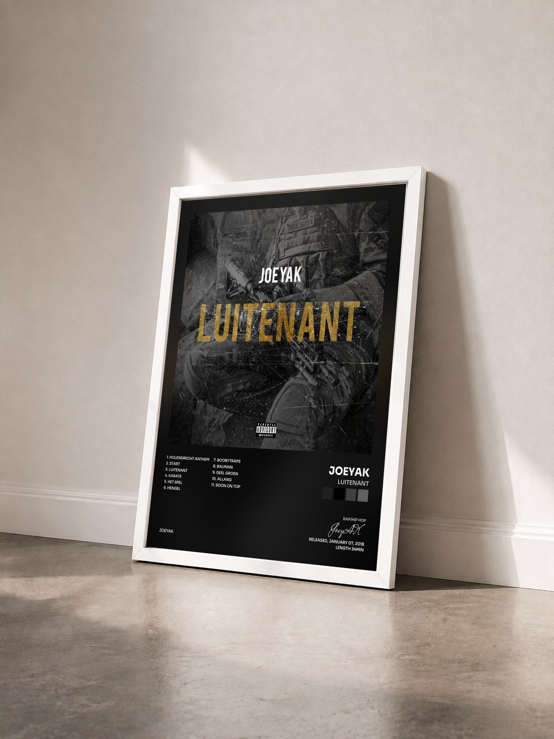 #blanc Tableau de l'album Luitenant de JoeyAK vu de trois quarts, cadre blanc