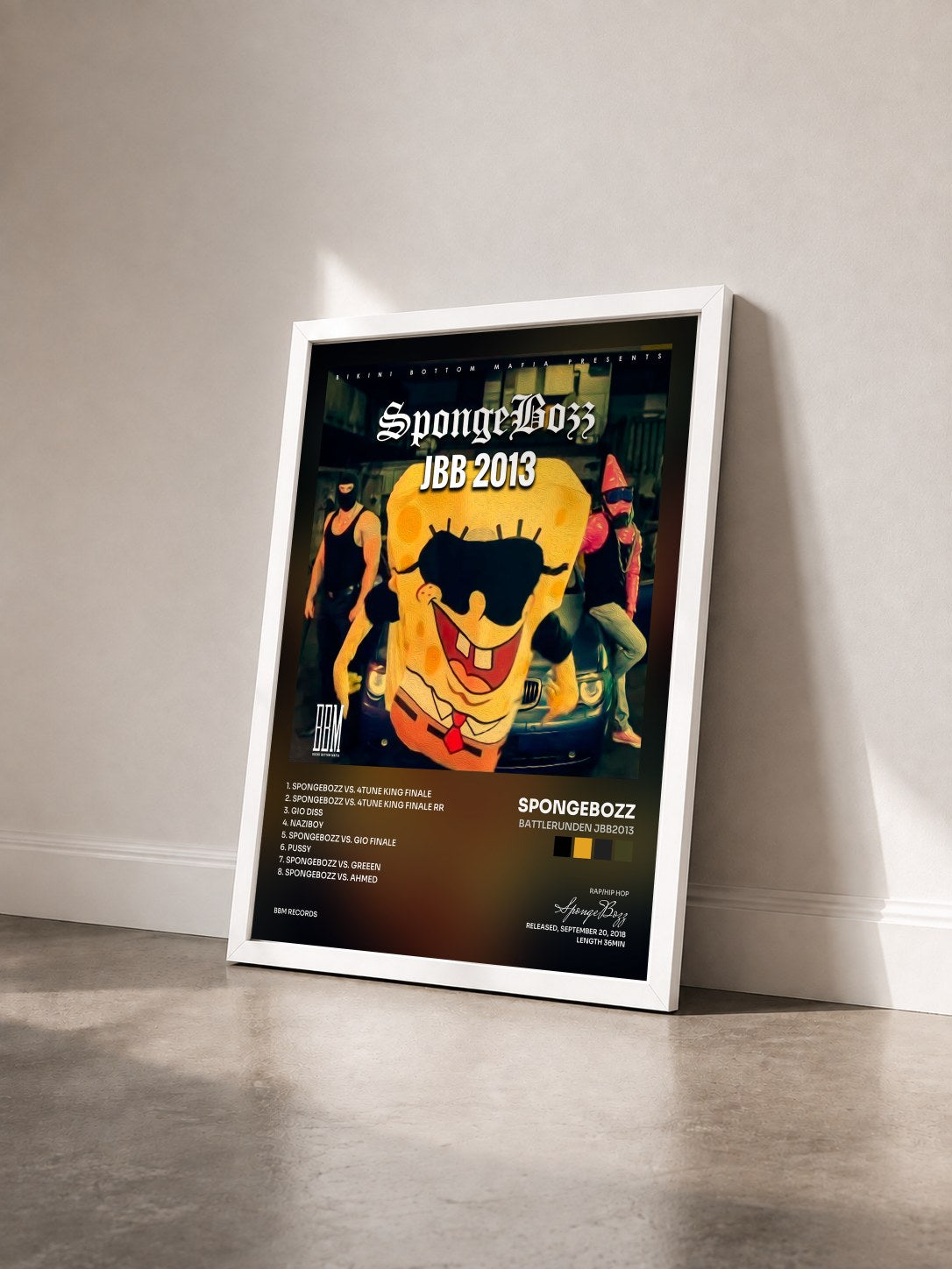 #blanc Tableau de l'album Battlerunden JBB2013 de SpongeBozz vu de trois quarts, cadre blanc