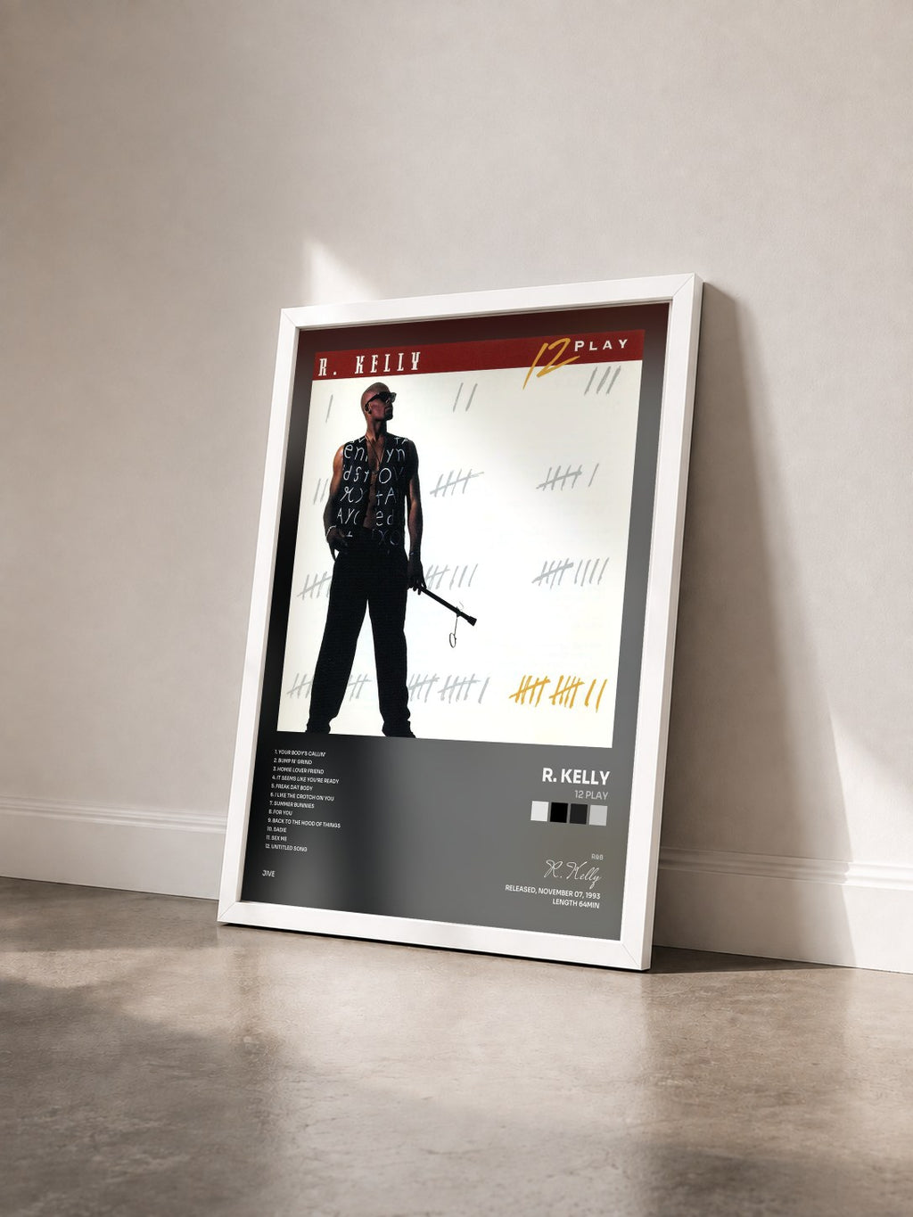 #blanc 12 Play by R. Kelly as a framed art print seen at an angle, white frame