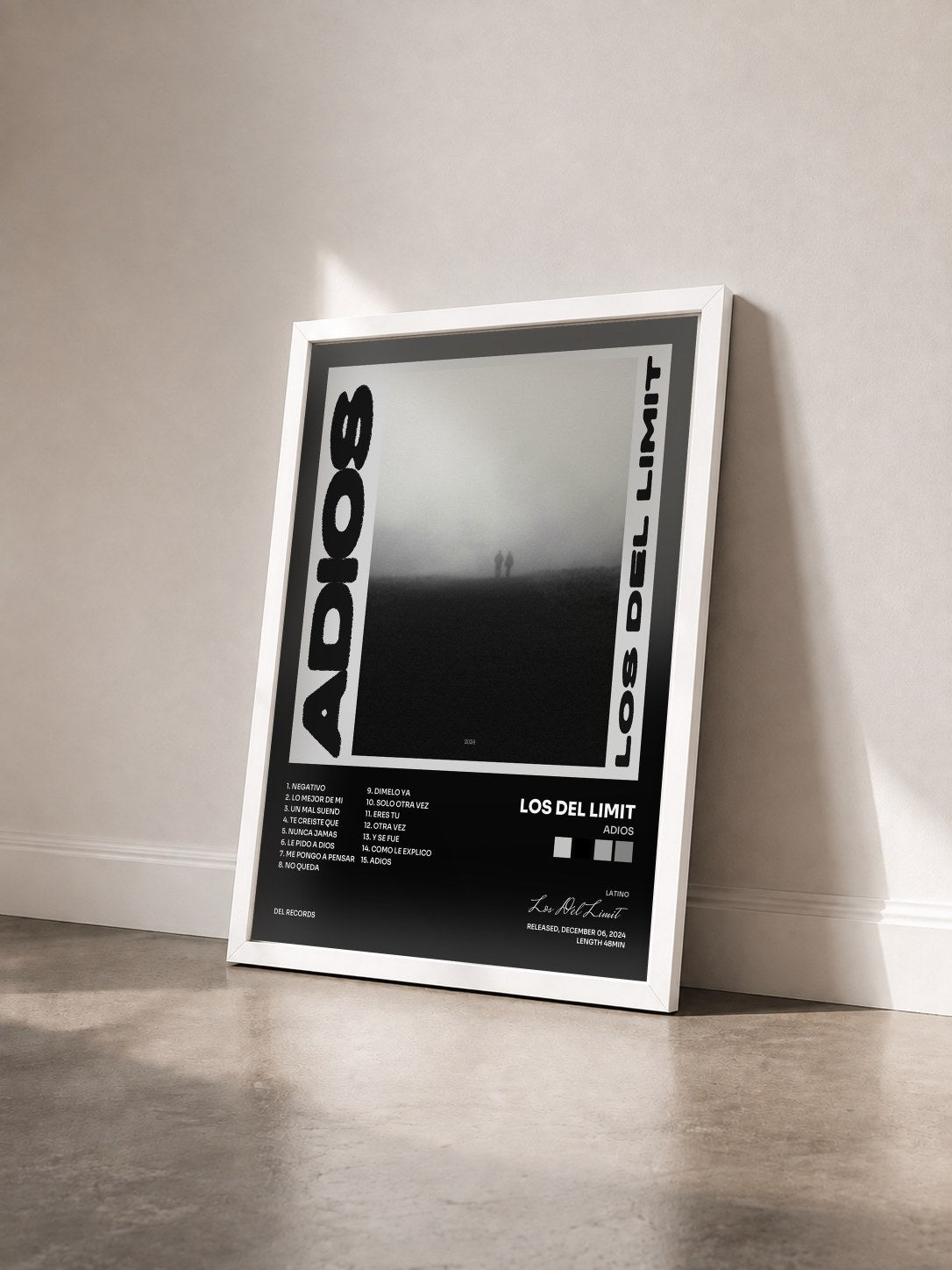 #blanc Tableau de l'album Adios de Los Del Limit vu de trois quarts, cadre blanc