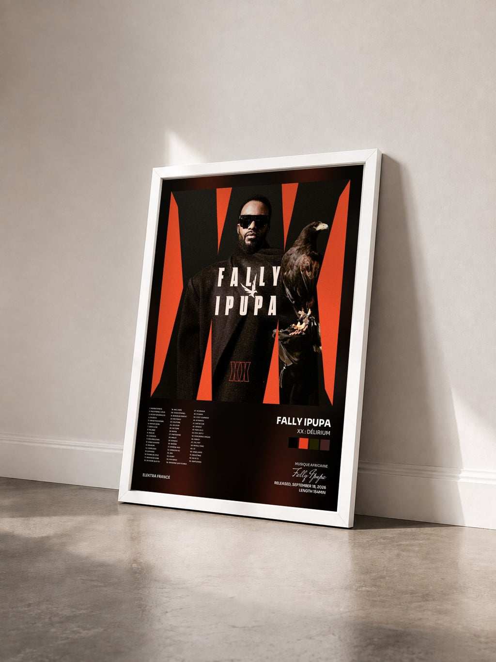 #blanc Tableau de l'album XX : Délirium de Fally Ipupa vu de trois quarts, cadre blanc