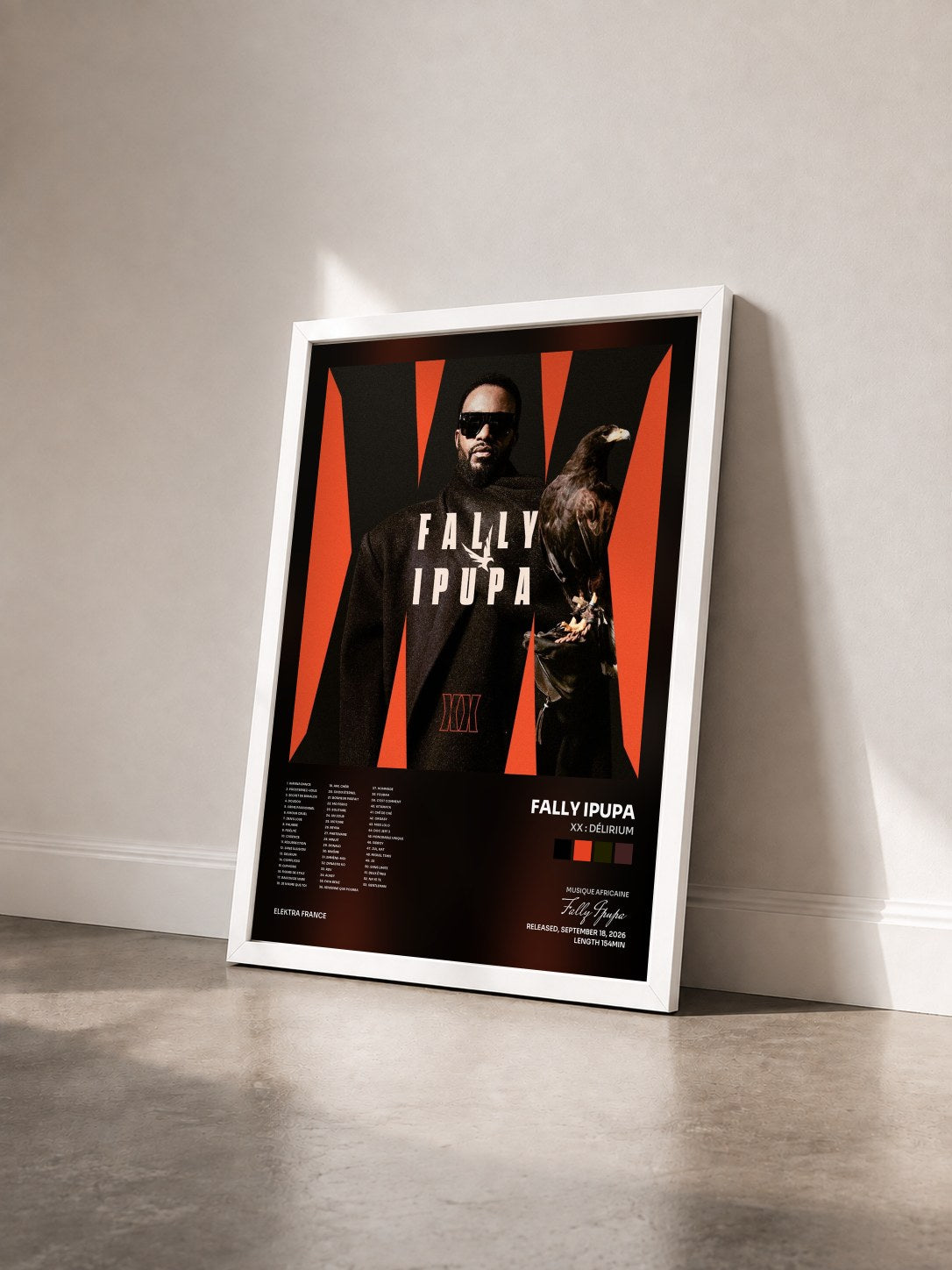 #blanc Tableau de l'album XX : Délirium de Fally Ipupa vu de trois quarts, cadre blanc
