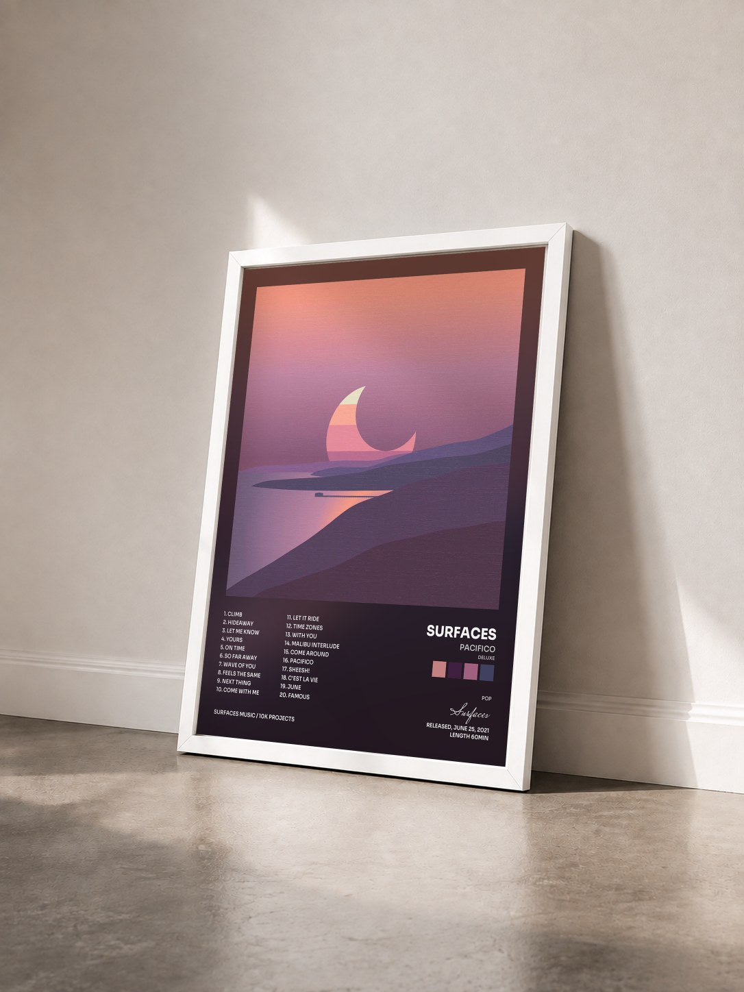 #blanc Tableau de l'album Pacifico (Deluxe) de Surfaces vu de trois quarts, cadre blanc