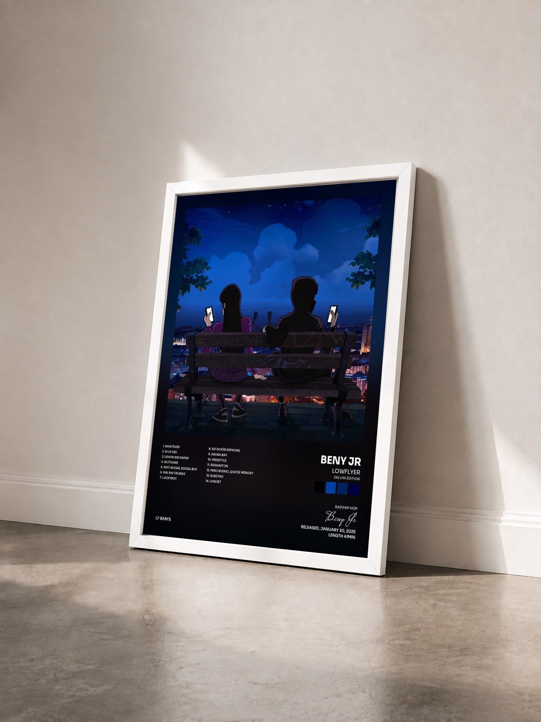 #blanc Tableau de l'album LowFlyer (Deluxe Edition) de Beny Jr vu de trois quarts, cadre blanc