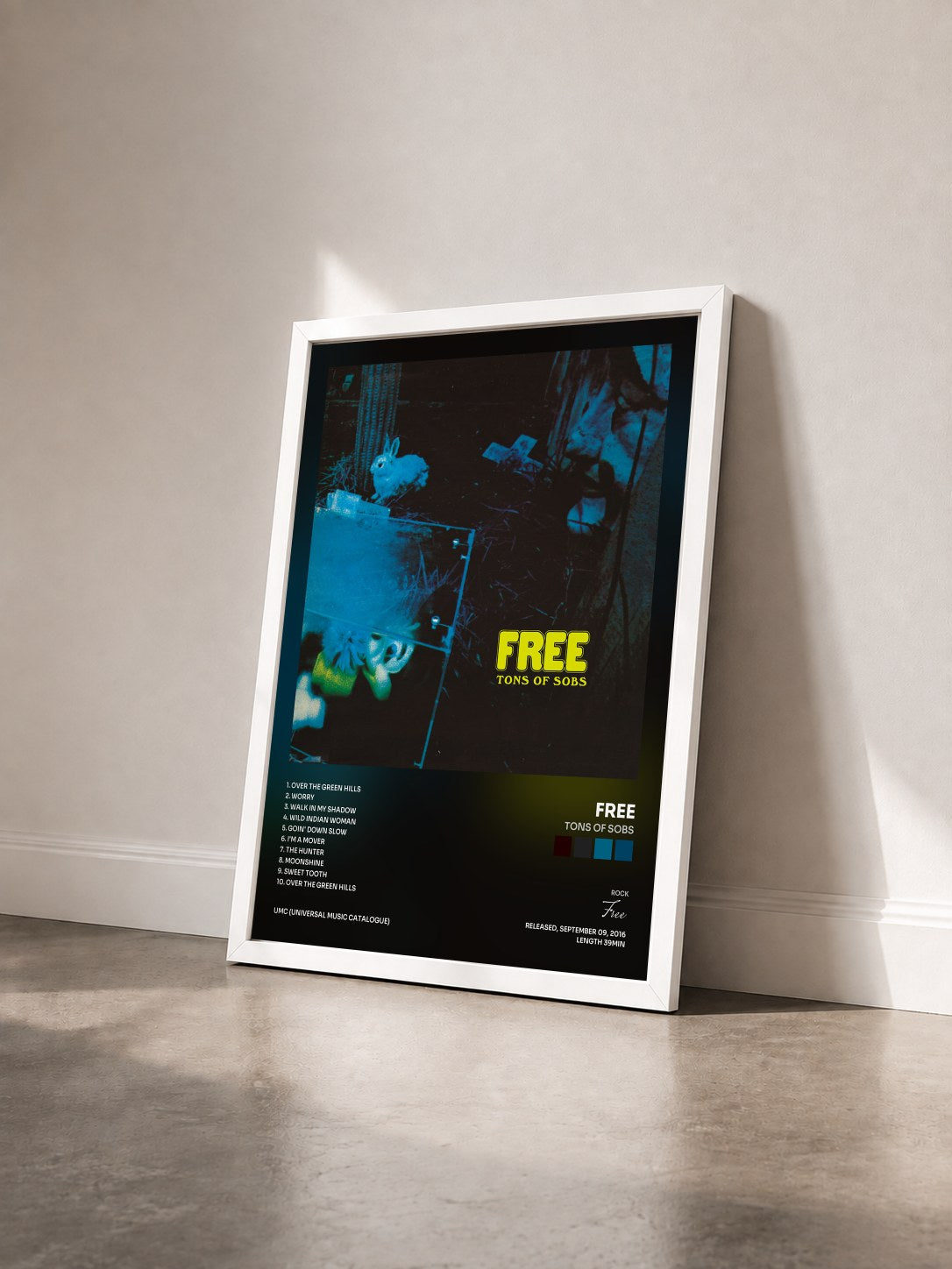 #blanc Tableau de l'album Tons Of Sobs de Free vu de trois quarts, cadre blanc