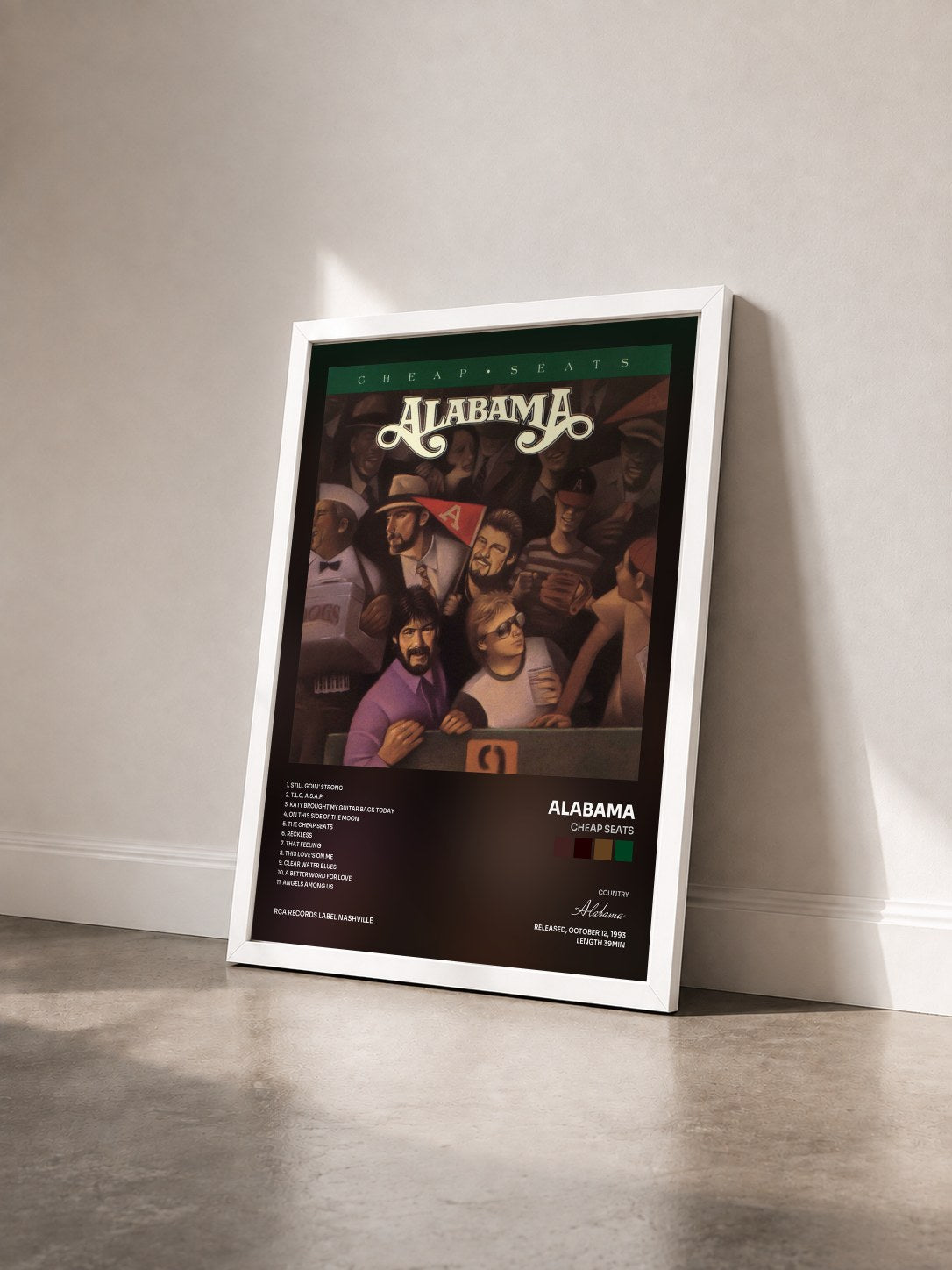 #blanc Tableau de l'album Cheap Seats de Alabama vu de trois quarts, cadre blanc