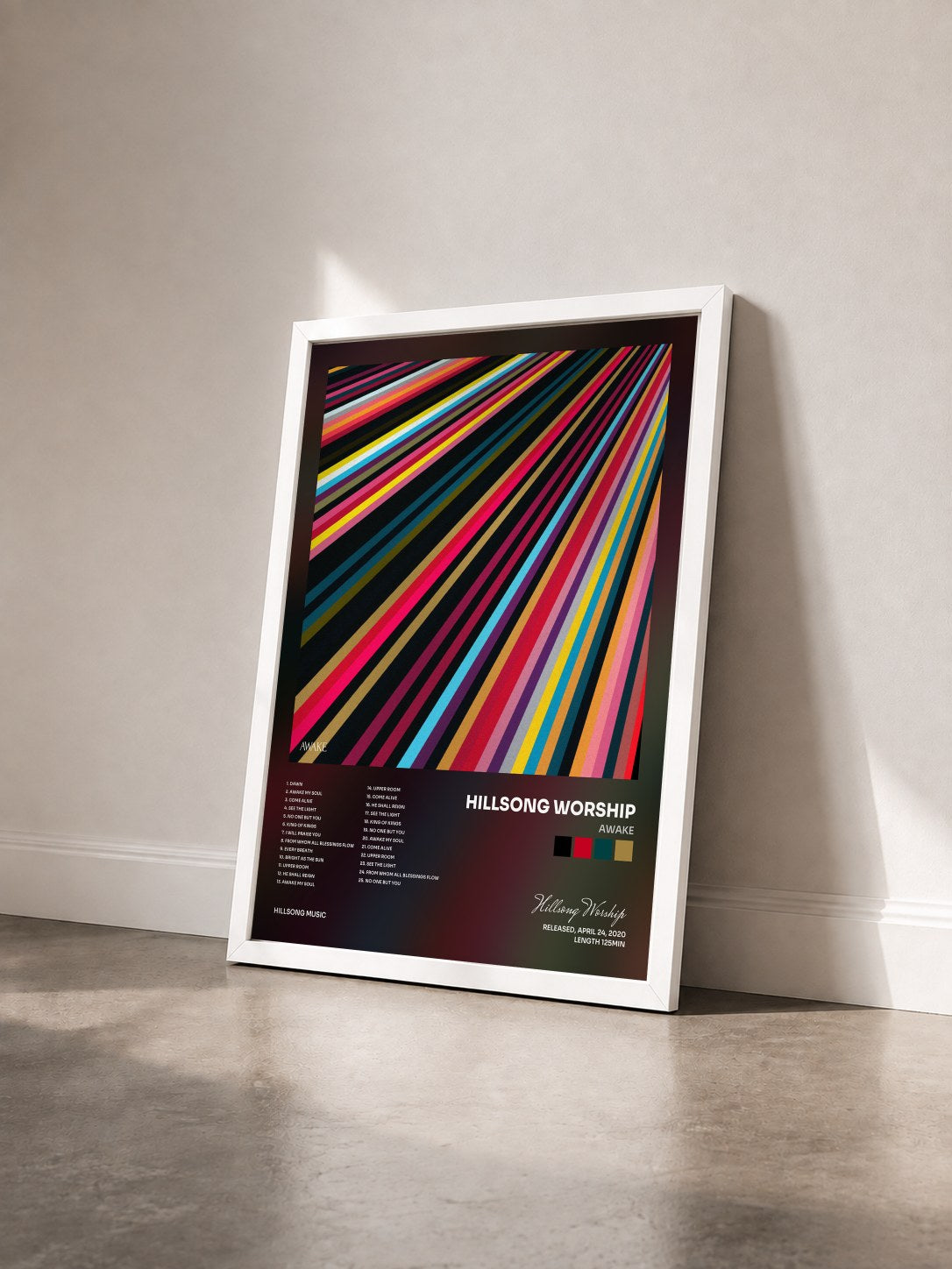 #blanc Tableau de l'album Awake de Hillsong Worship vu de trois quarts, cadre blanc