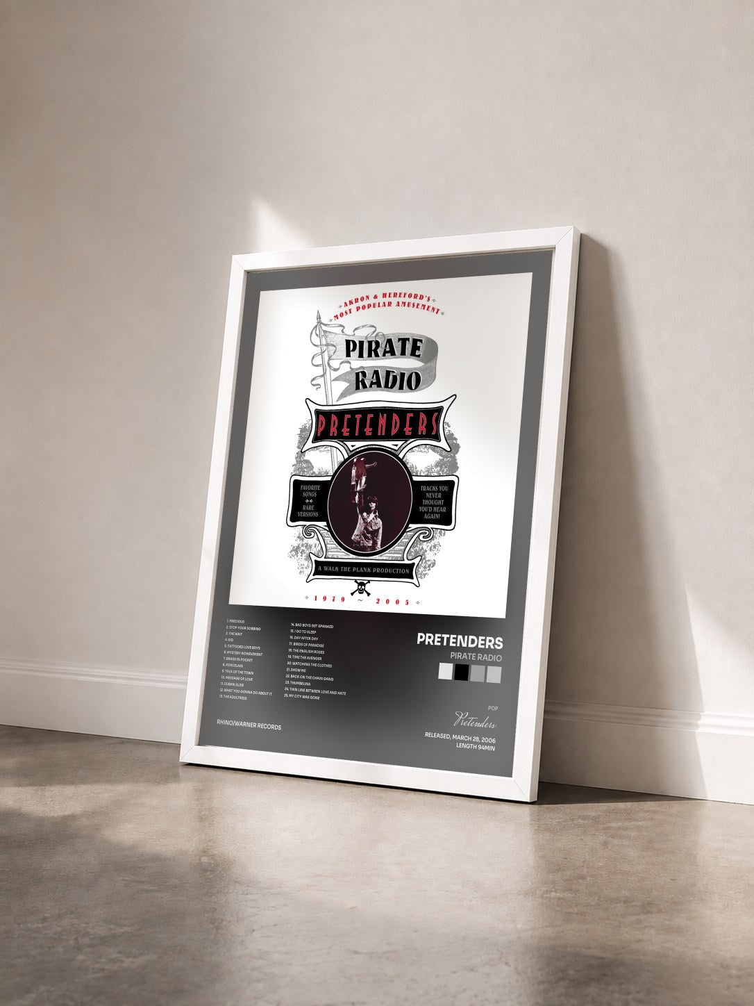 #blanc Tableau de l'album Pirate Radio de Pretenders vu de trois quarts, cadre blanc