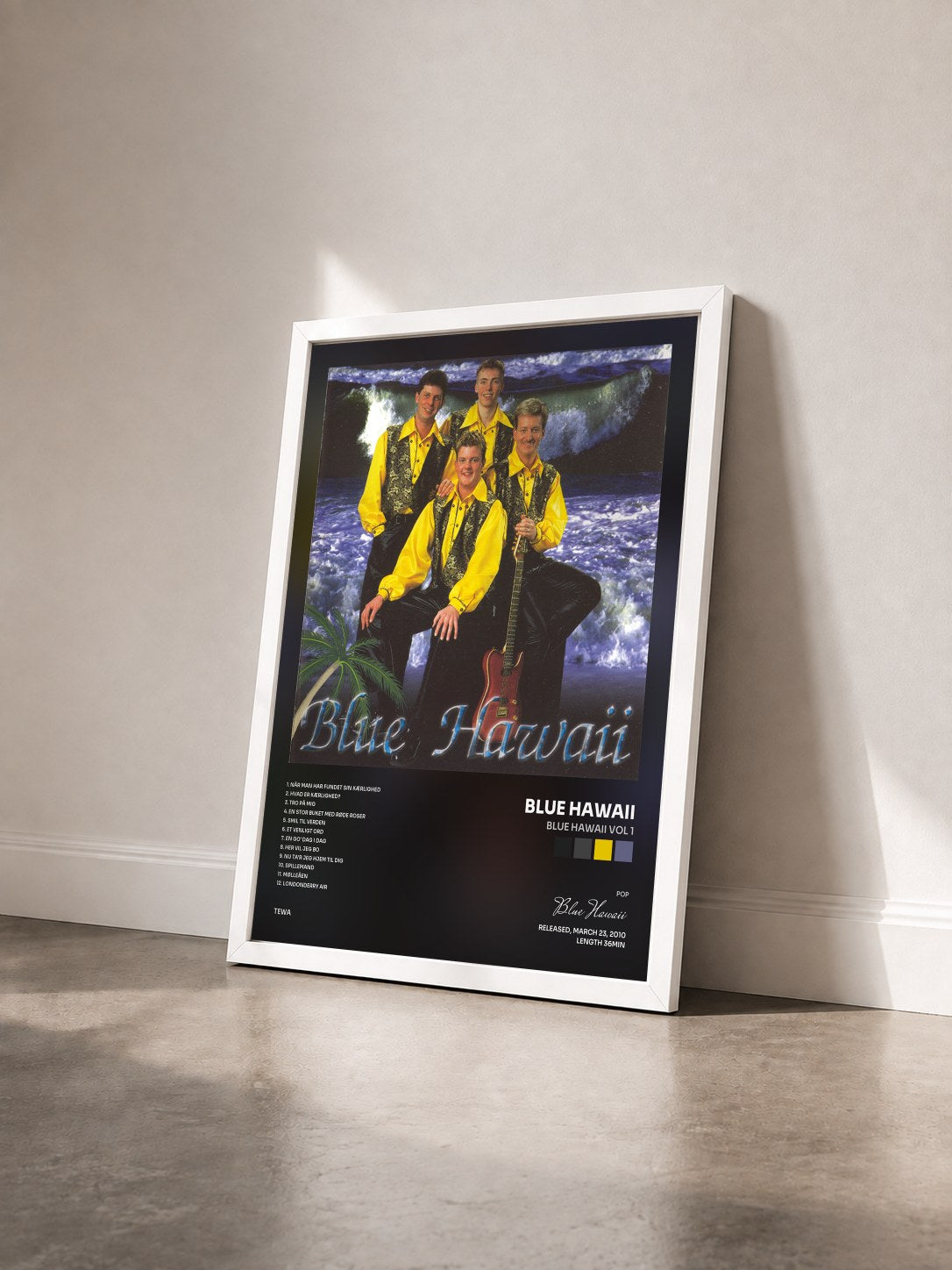 #blanc Tableau de l'album Blue Hawaii Vol 1 de Blue Hawaii vu de trois quarts, cadre blanc