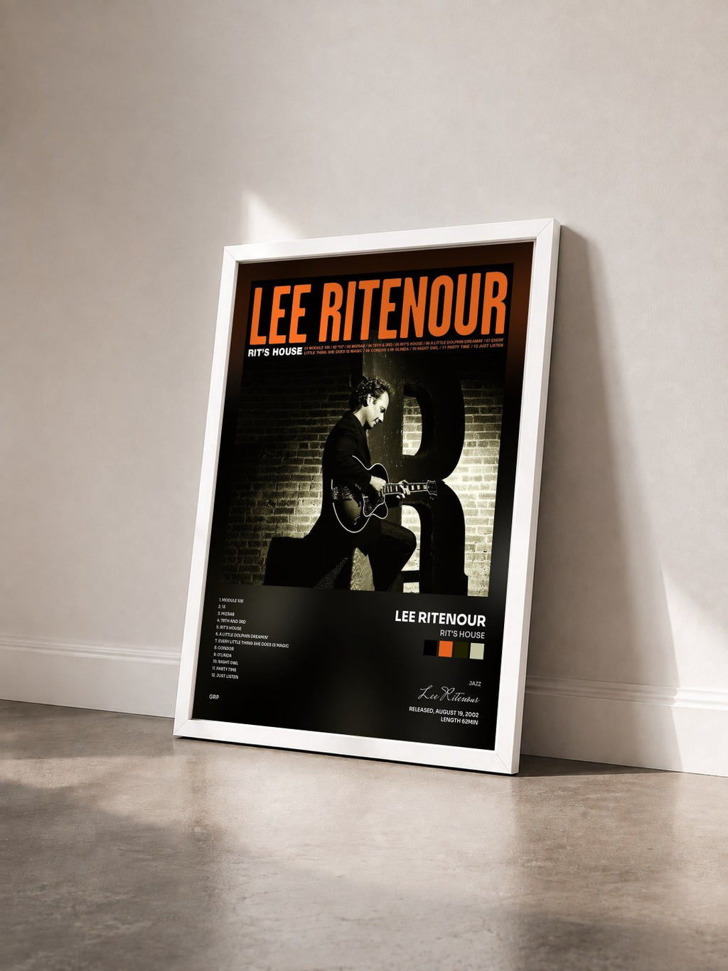 #blanc Tableau de l'album Rit's House de Lee Ritenour vu de trois quarts, cadre blanc