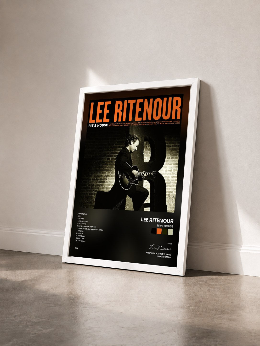 #blanc Tableau de l'album Rit's House de Lee Ritenour vu de trois quarts, cadre blanc