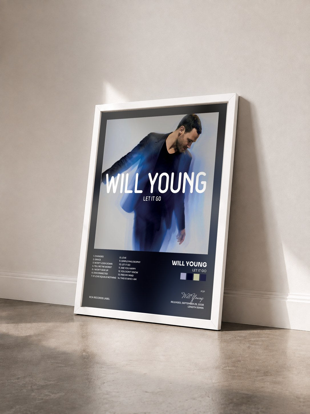 #blanc Tableau de l'album Let It Go de Will Young vu de trois quarts, cadre blanc