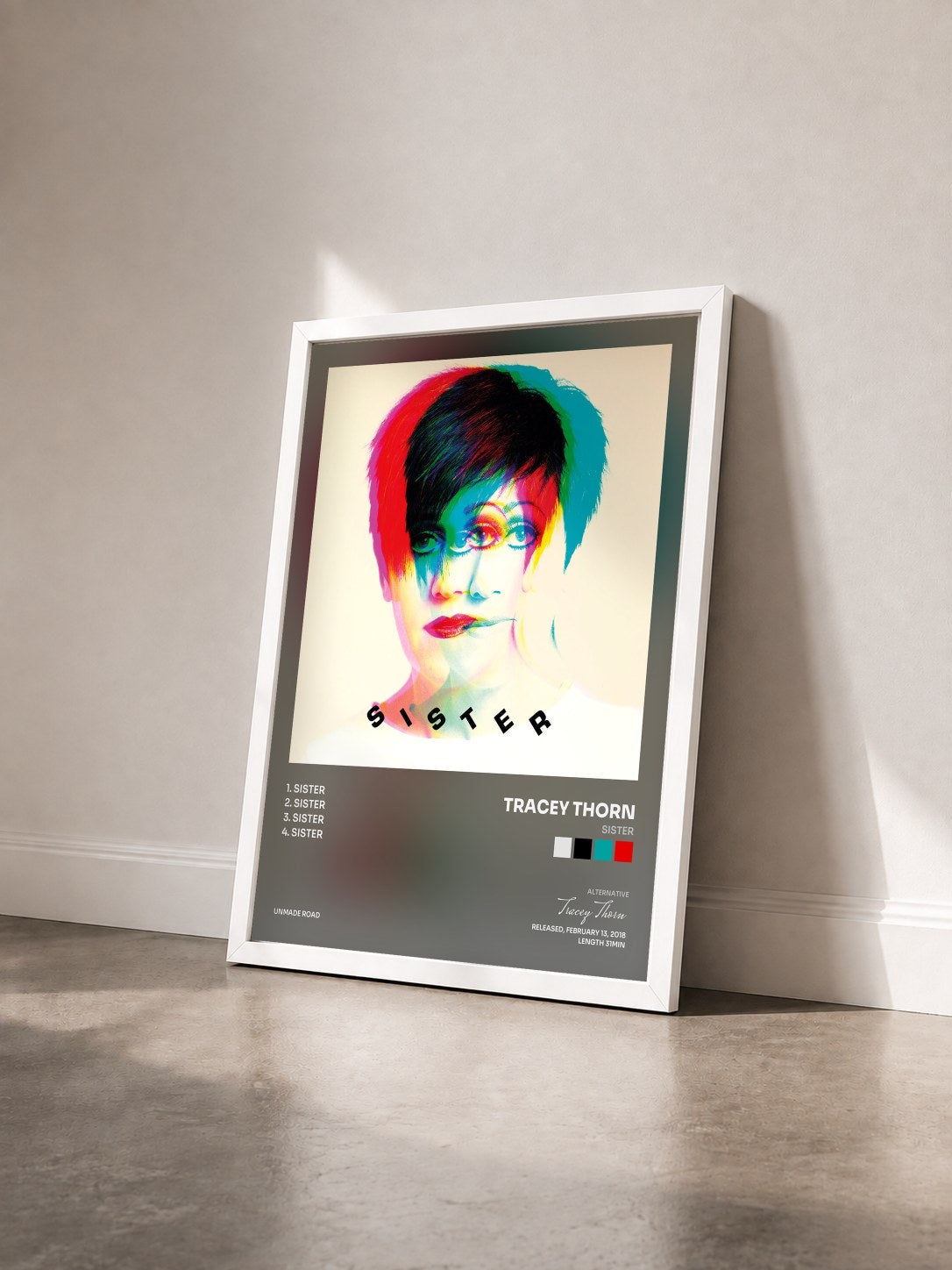 #blanc Tableau de l'album Sister de Tracey Thorn vu de trois quarts, cadre blanc