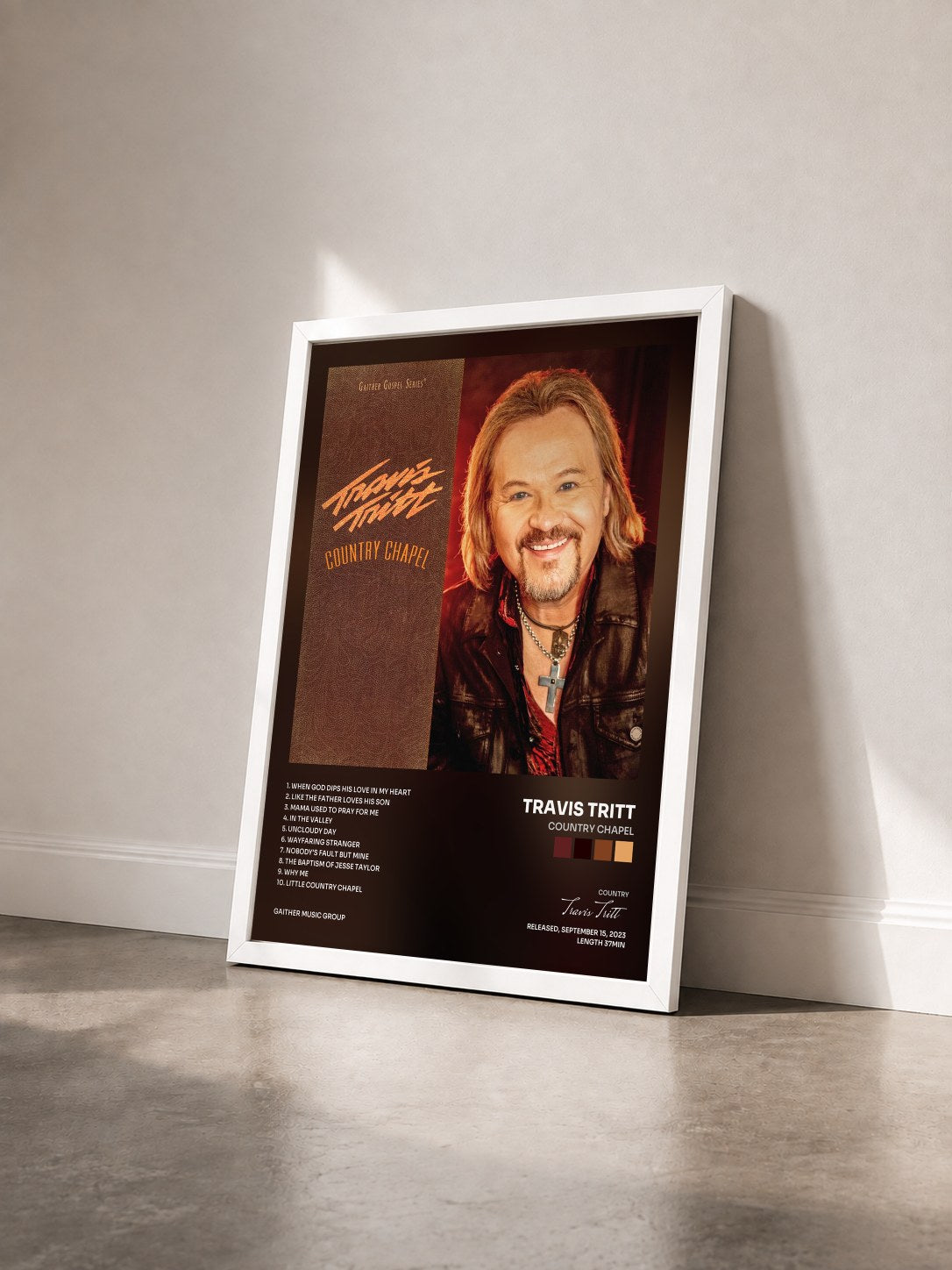 #blanc Tableau de l'album Country Chapel de Travis Tritt vu de trois quarts, cadre blanc