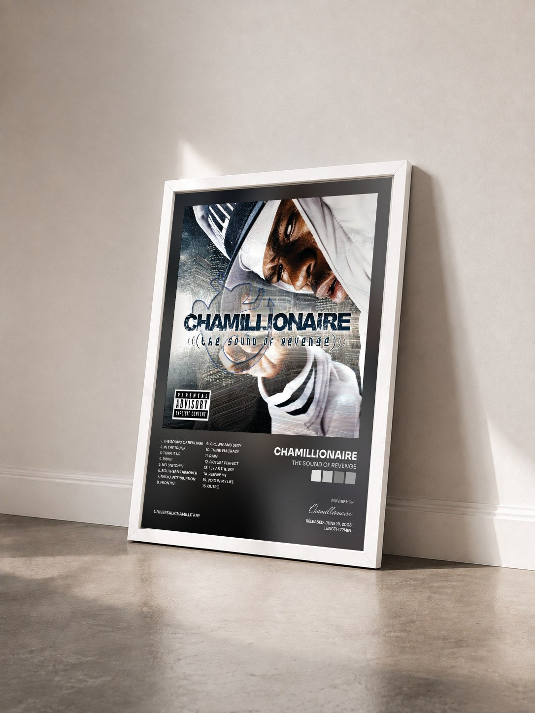 #blanc Tableau de l'album The Sound of Revenge de Chamillionaire vu de trois quarts, cadre blanc