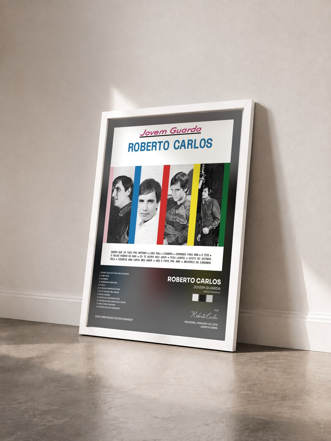 #blanc Tableau de l'album Jovem Guarda (Remasterizado) de Roberto Carlos vu de trois quarts, cadre blanc