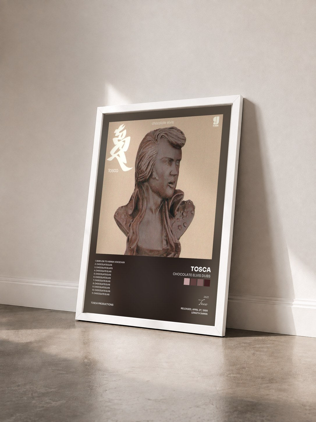 #blanc Tableau de l'album Chocolate Elvis Dubs de Tosca vu de trois quarts, cadre blanc