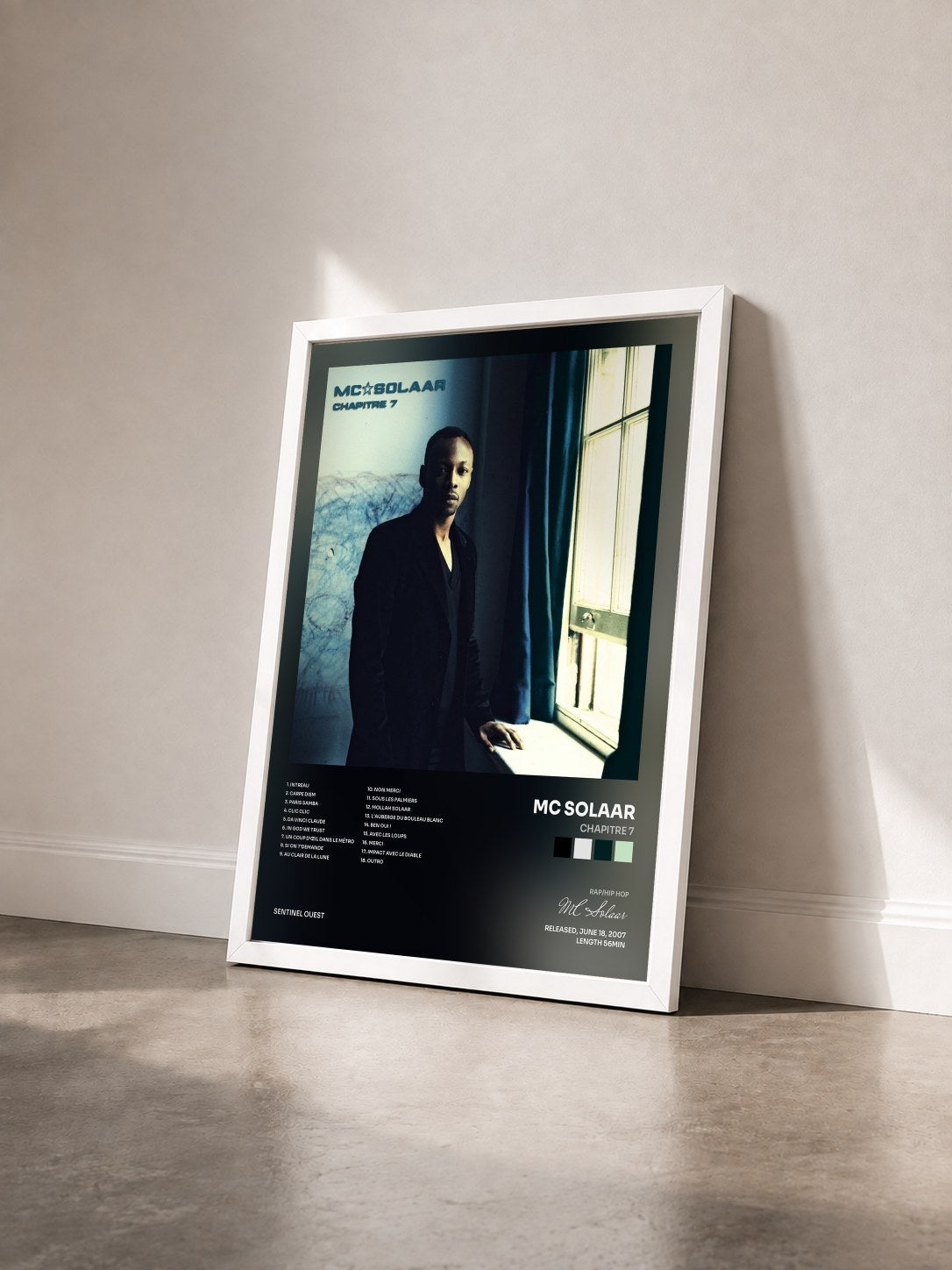 #blanc Tableau de l'album Chapitre 7 de MC Solaar vu de trois quarts, cadre blanc
