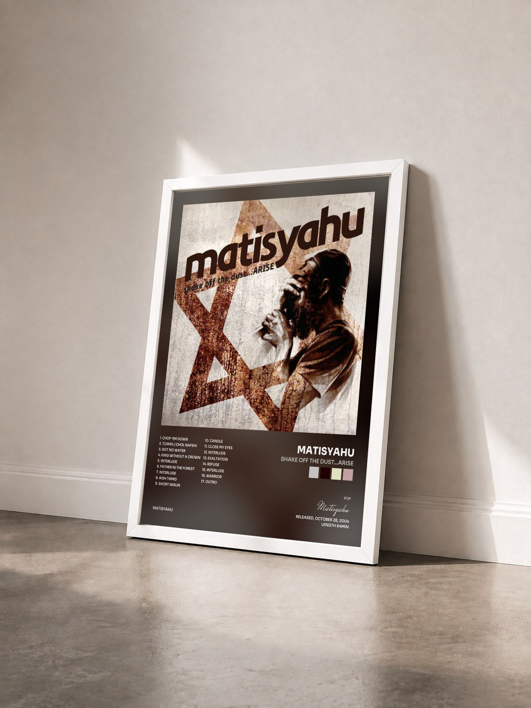#blanc Tableau de l'album Shake off the Dust...Arise de Matisyahu vu de trois quarts, cadre blanc