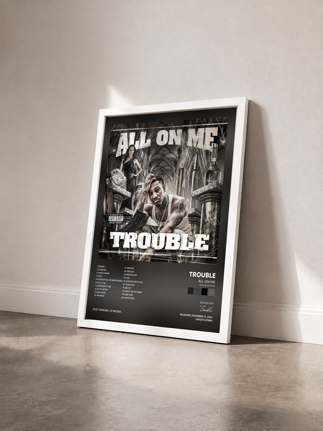 #blanc Tableau de l'album All On Me (Deluxe Edition) de Trouble vu de trois quarts, cadre blanc
