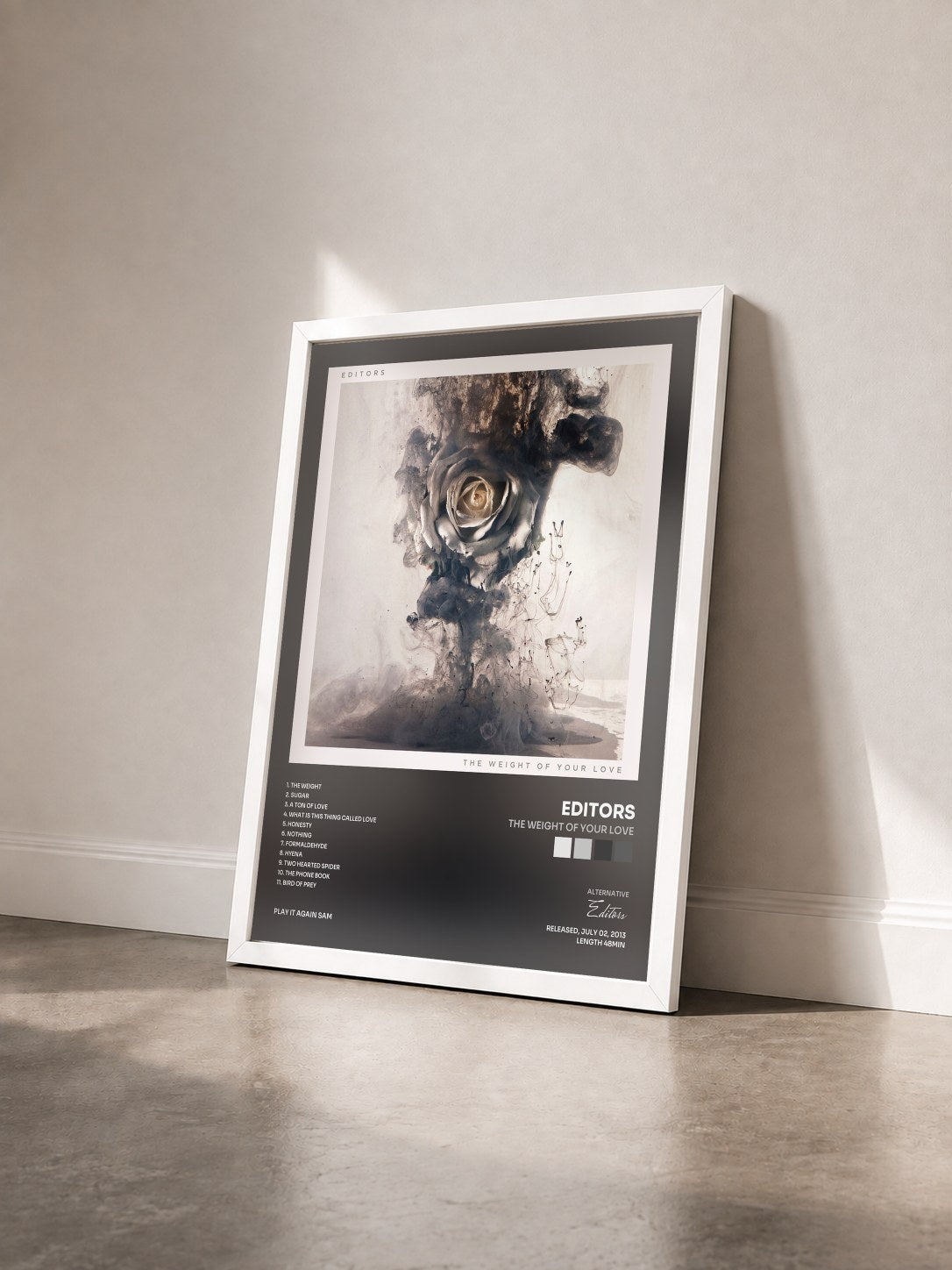 #blanc Tableau de l'album The Weight of Your Love de Editors vu de trois quarts, cadre blanc