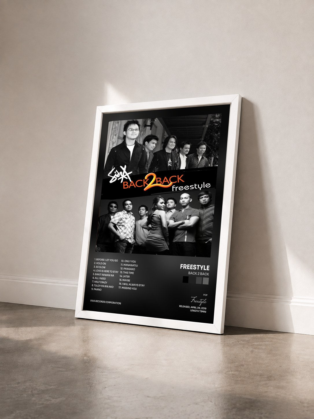#blanc Tableau de l'album Back 2 Back de Freestyle vu de trois quarts, cadre blanc