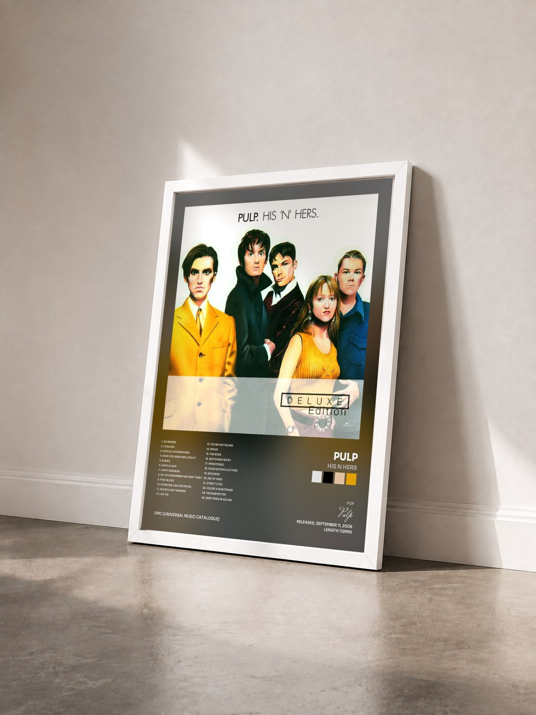 #blanc Tableau de l'album His N Hers de Pulp vu de trois quarts, cadre blanc