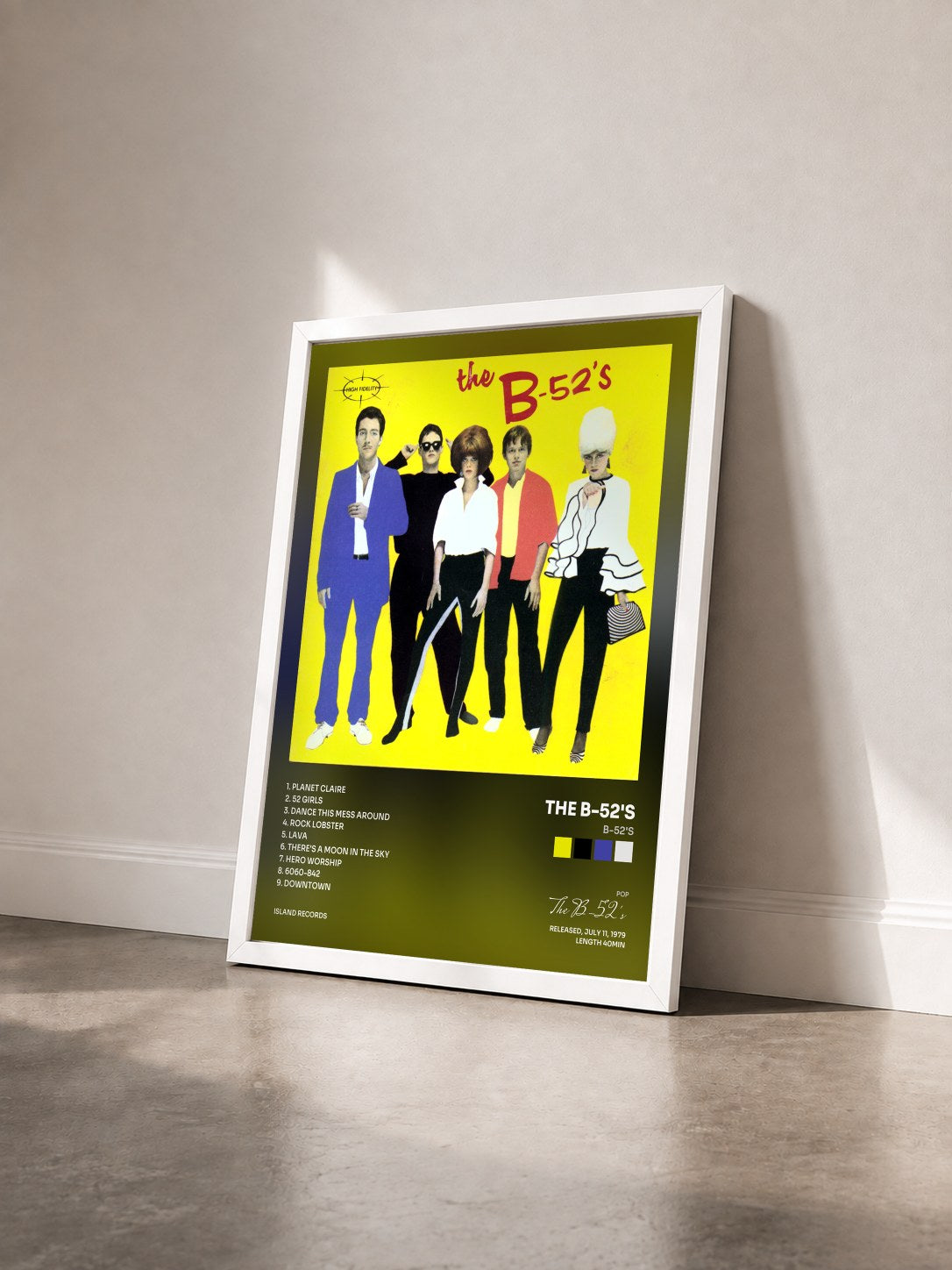 #blanc Tableau de l'album B-52's de The B-52's vu de trois quarts, cadre blanc