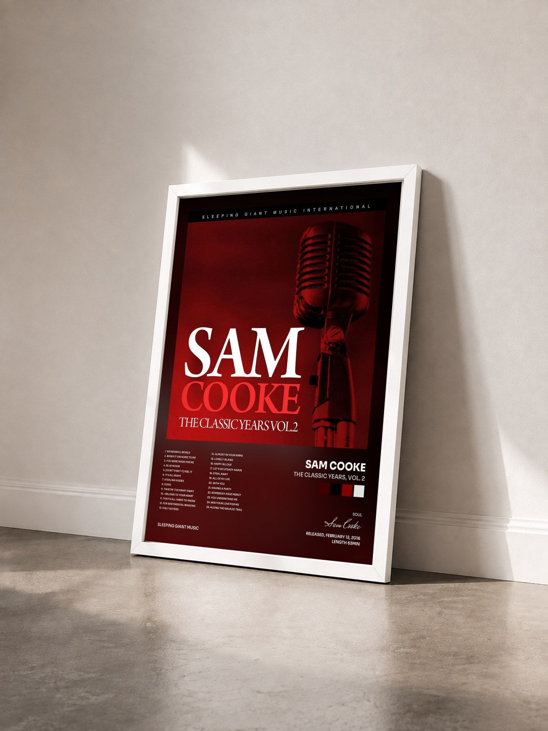 #blanc Tableau de l'album The Classic Years, Vol. 2 de Sam Cooke vu de trois quarts, cadre blanc