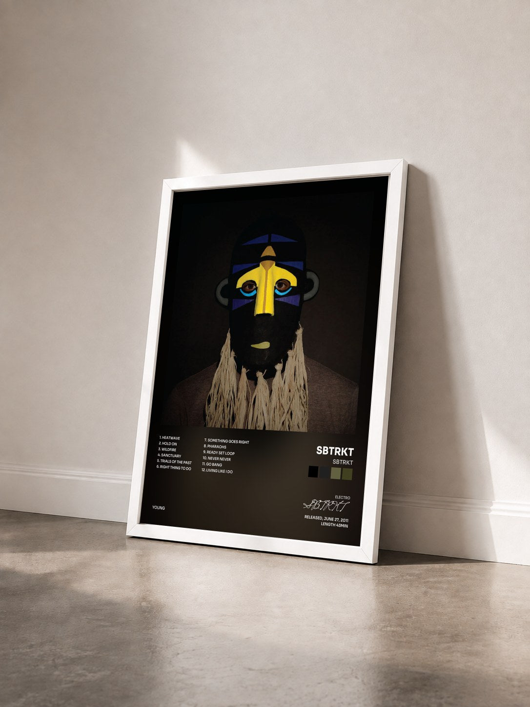 #blanc Tableau de l'album SBTRKT de SBTRKT vu de trois quarts, cadre blanc