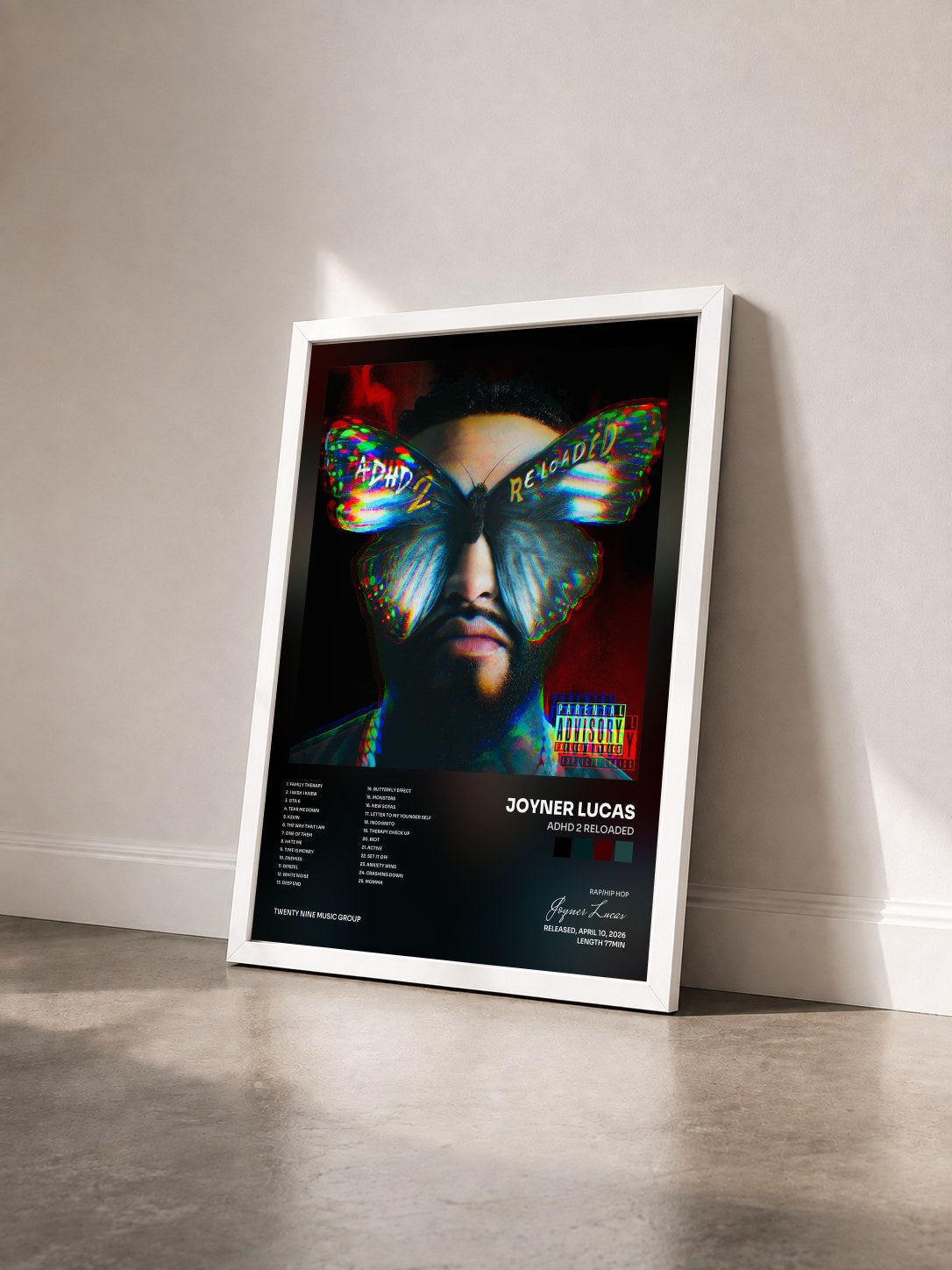 #blanc Tableau de l'album ADHD 2 Reloaded de Joyner Lucas vu de trois quarts, cadre blanc