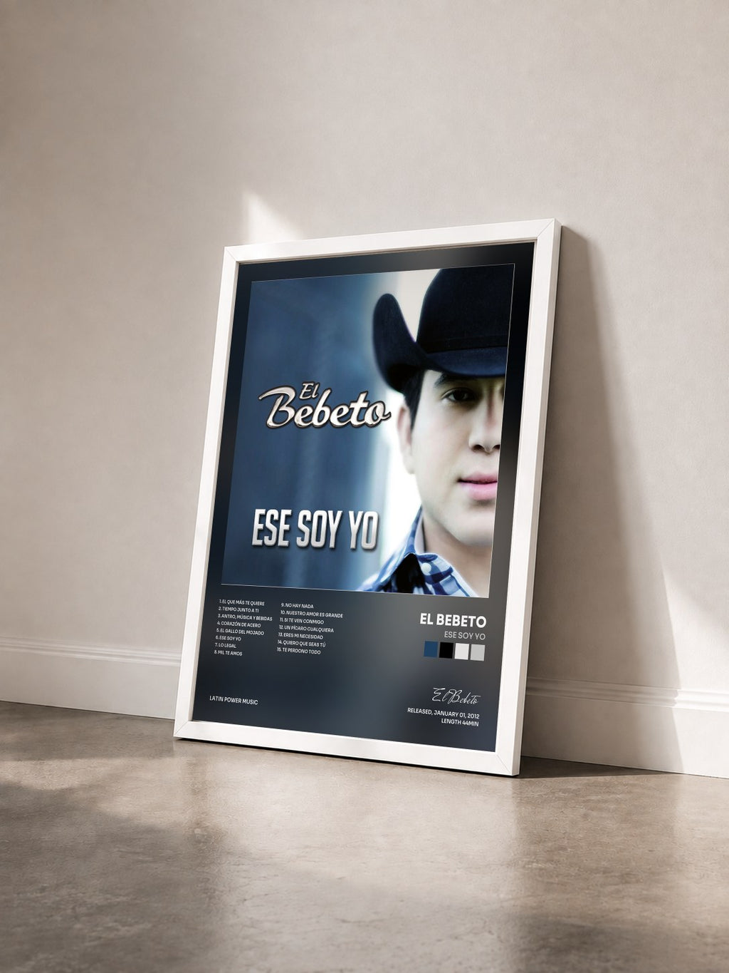 #blanc Tableau de l'album Ese Soy Yo de El Bebeto vu de trois quarts, cadre blanc
