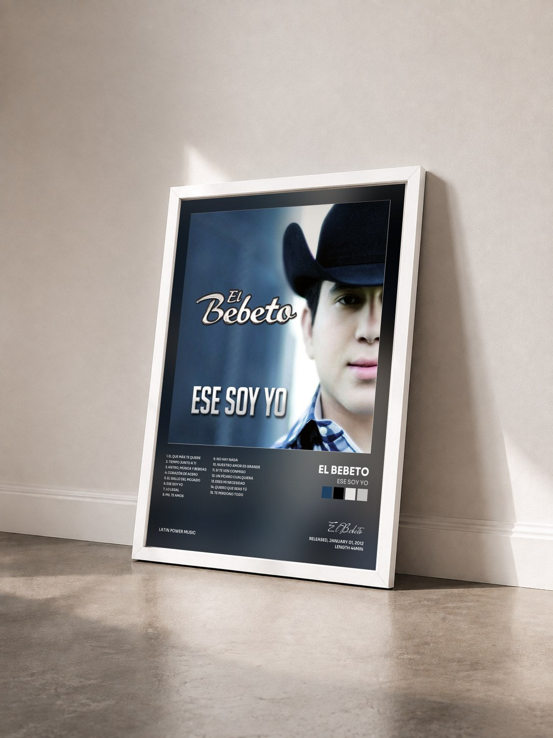 #blanc Tableau de l'album Ese Soy Yo de El Bebeto vu de trois quarts, cadre blanc