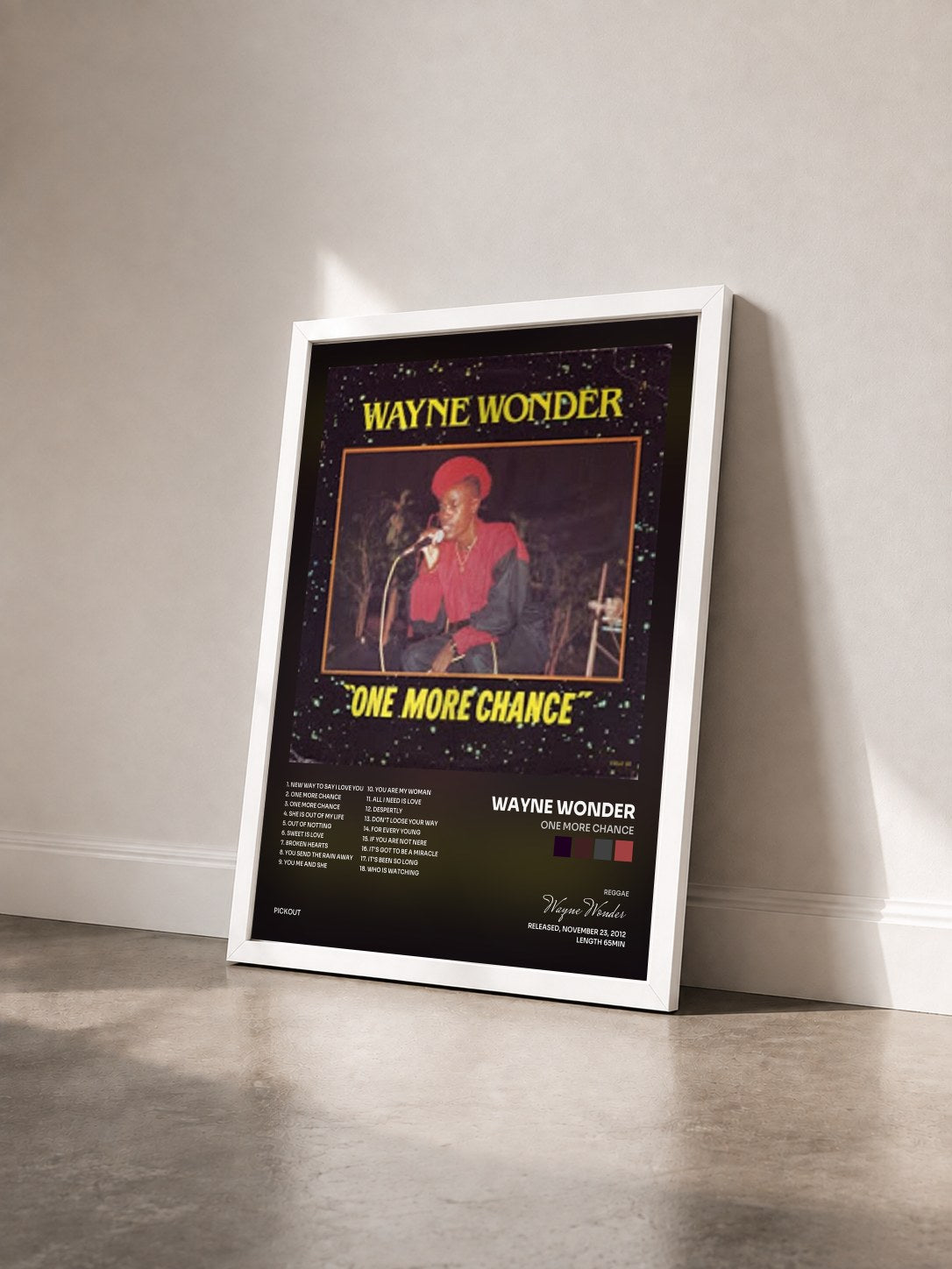 #blanc Tableau de l'album One More Chance de Wayne Wonder vu de trois quarts, cadre blanc