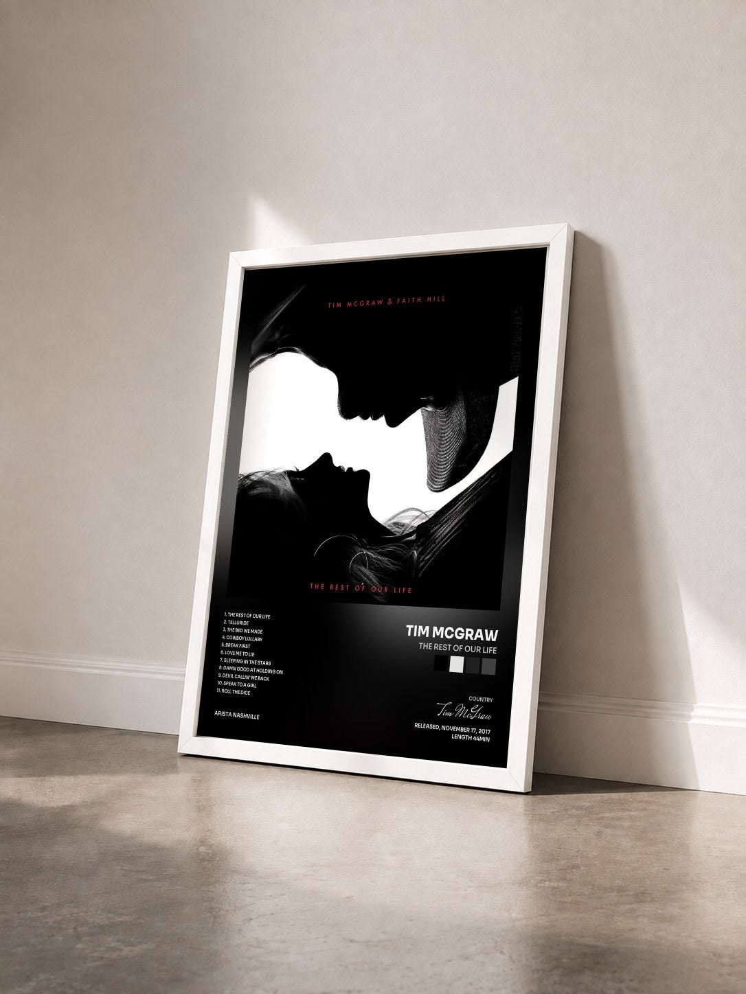 #blanc Tableau de l'album The Rest of Our Life de Tim McGraw vu de trois quarts, cadre blanc