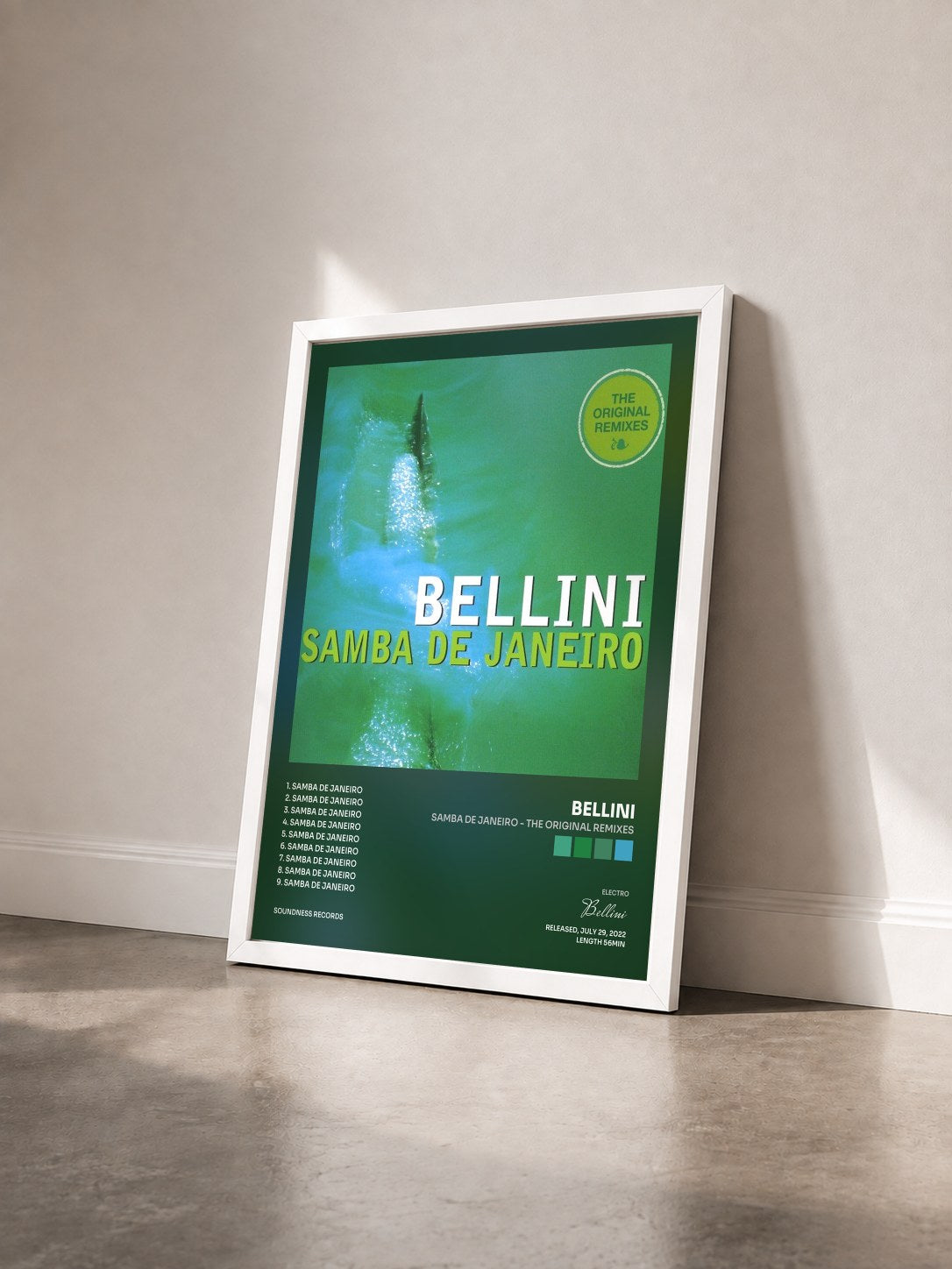 #blanc Tableau de l'album Samba de Janeiro - The Original Remixes de Bellini vu de trois quarts, cadre blanc